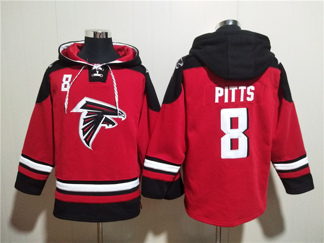 Men's Atlanta Falcons #8 Kyle Pitts Red Ageless Must-Have Lace-Up Pullover Hoodie - Click Image to Close